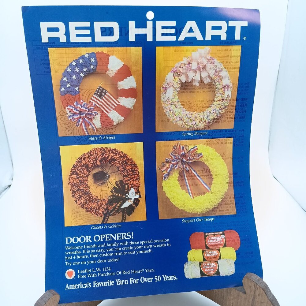 Vintage Red Heart Crochet Pattern and Instructions, Door Openers Wreath 1990s